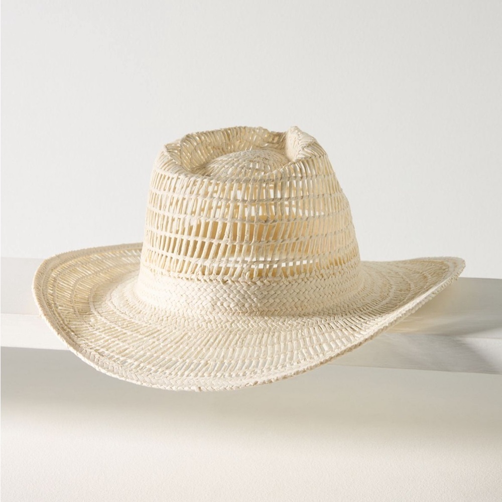 Anthropologie Wyeth Geo Open Weave Rancher Cream Straw Hat - Picture 6 of 7